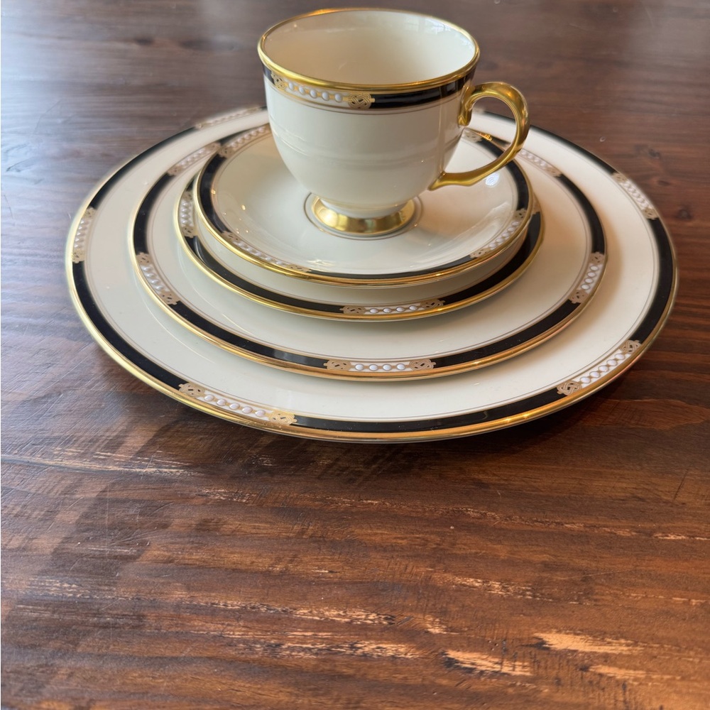 Lenox Hancock Ivory and Black Porcelain China Set with Gold Trim